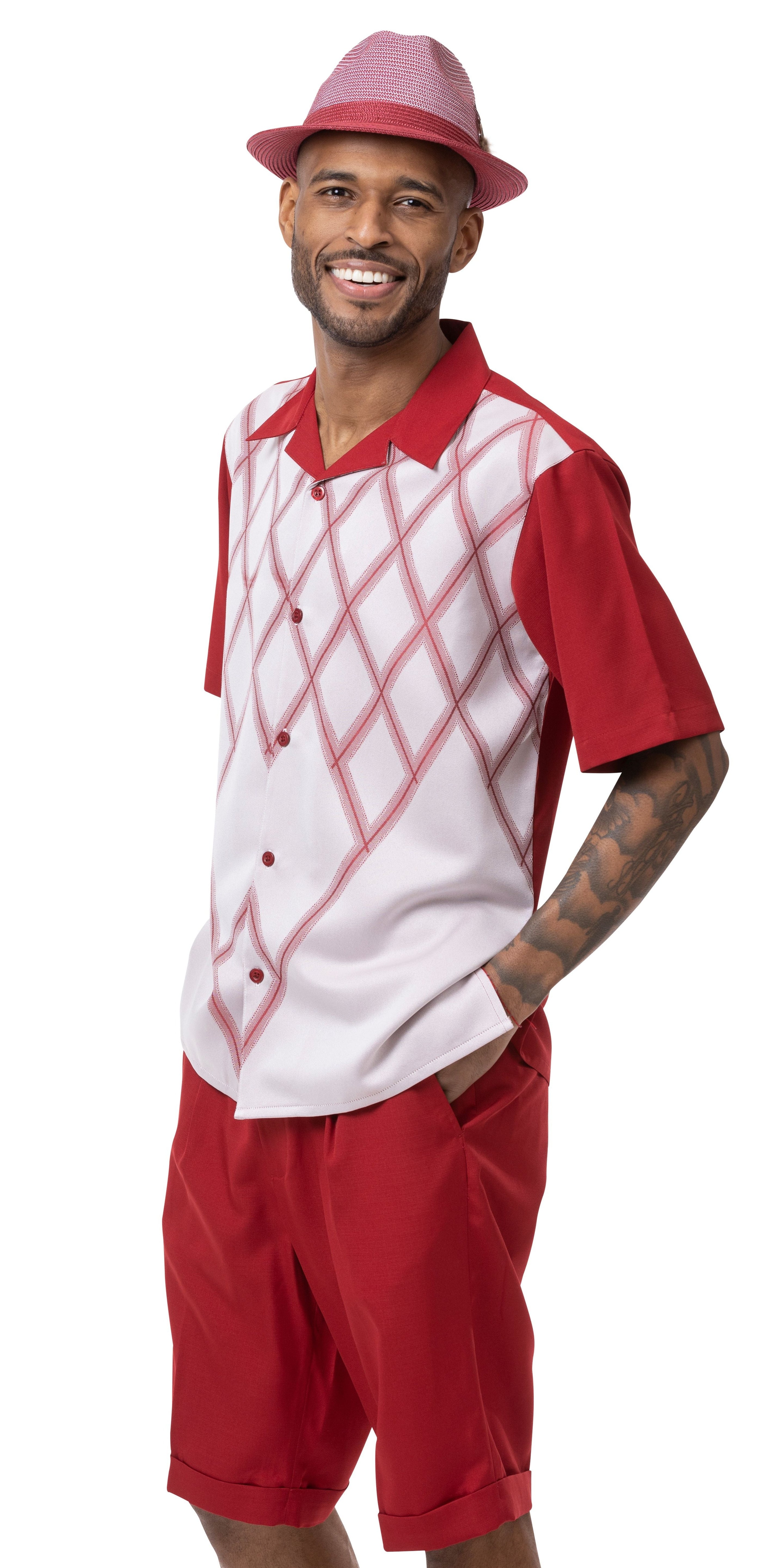 Cranberry Criss Cross Print Walking Suit