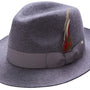 Manta Collection: Montique Men's Grey Fedora Snap Brim Soft Fine Felt Pinch Hat