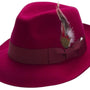 Manta Collection: Montique Men's Wine Fedora Snap Brim Soft Fine Felt Pinch Hat