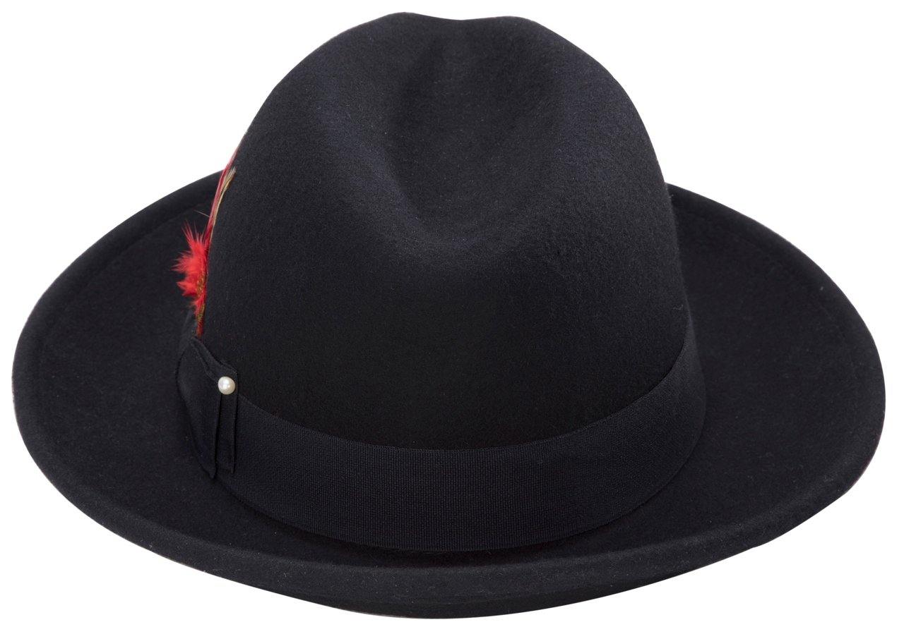 top view pinch crown black wool felt hat