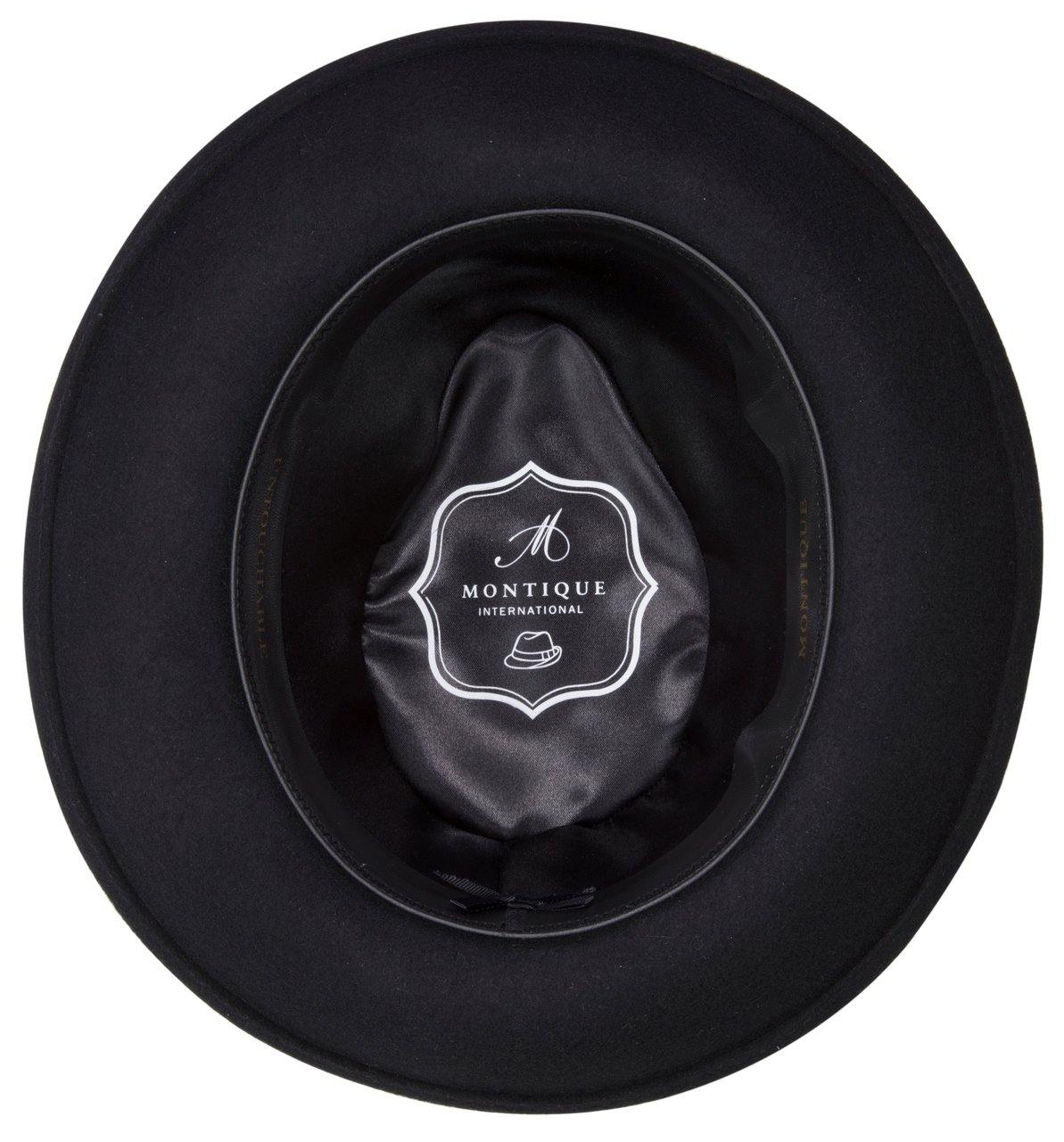 black felt hat interior lining with Montique logo