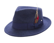 Navy Bogart Felt Fedora Hat 2 1/8 Inch Brim by Montique