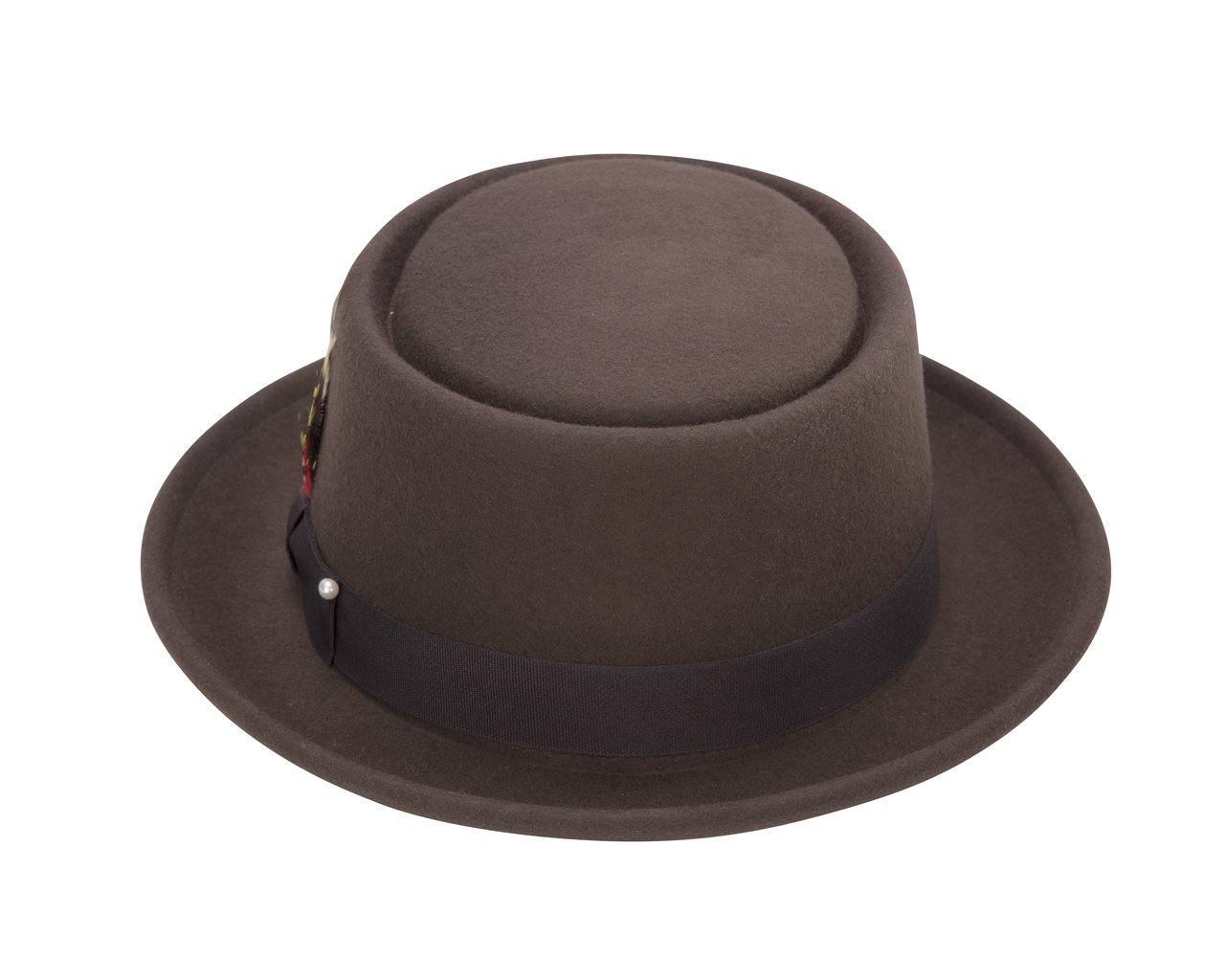 top view flat crown pork pie felt hat
