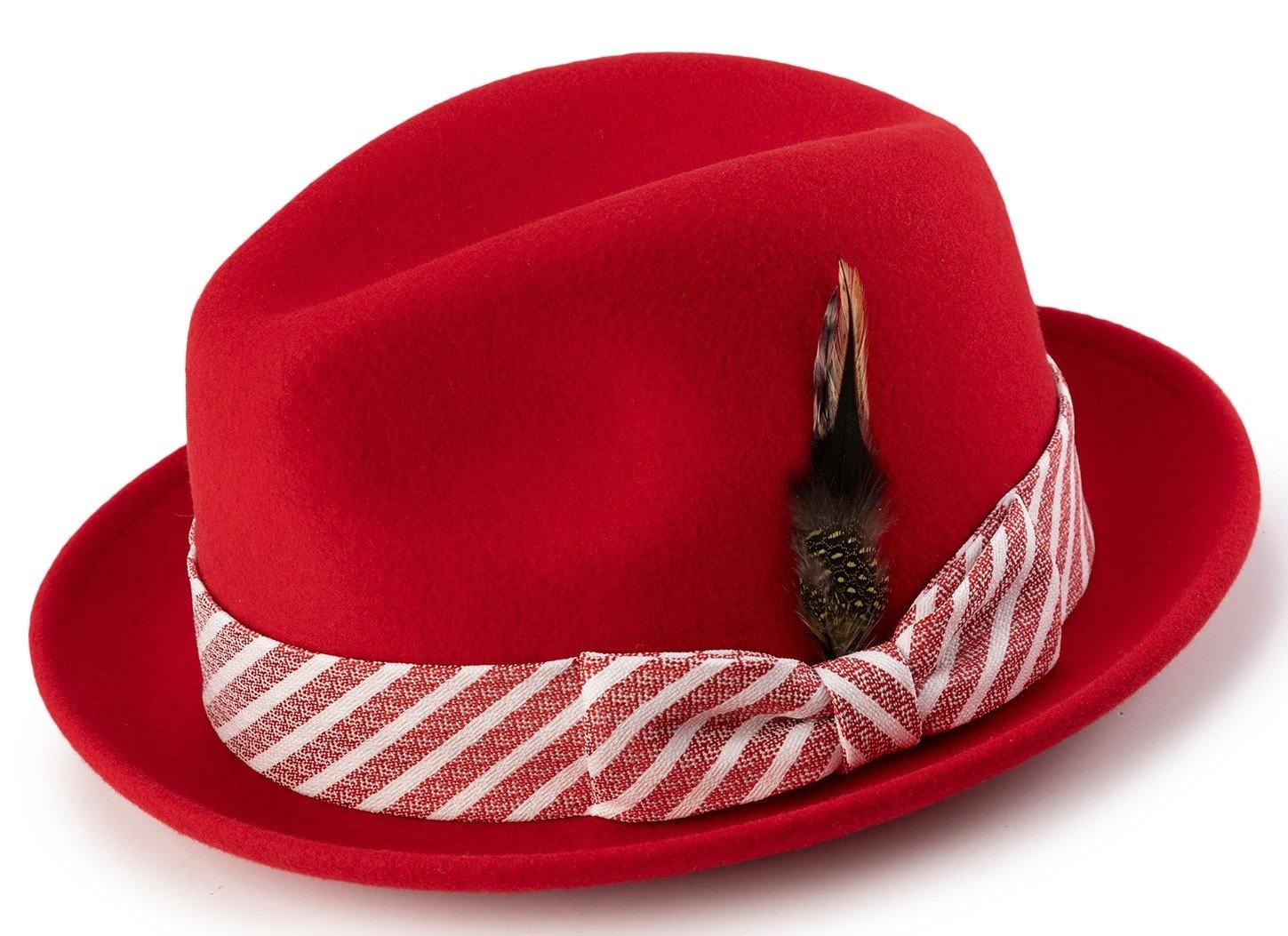 Montique Men's Red Color Short Brim Wool Felt Hat H-1982 - Suits & More