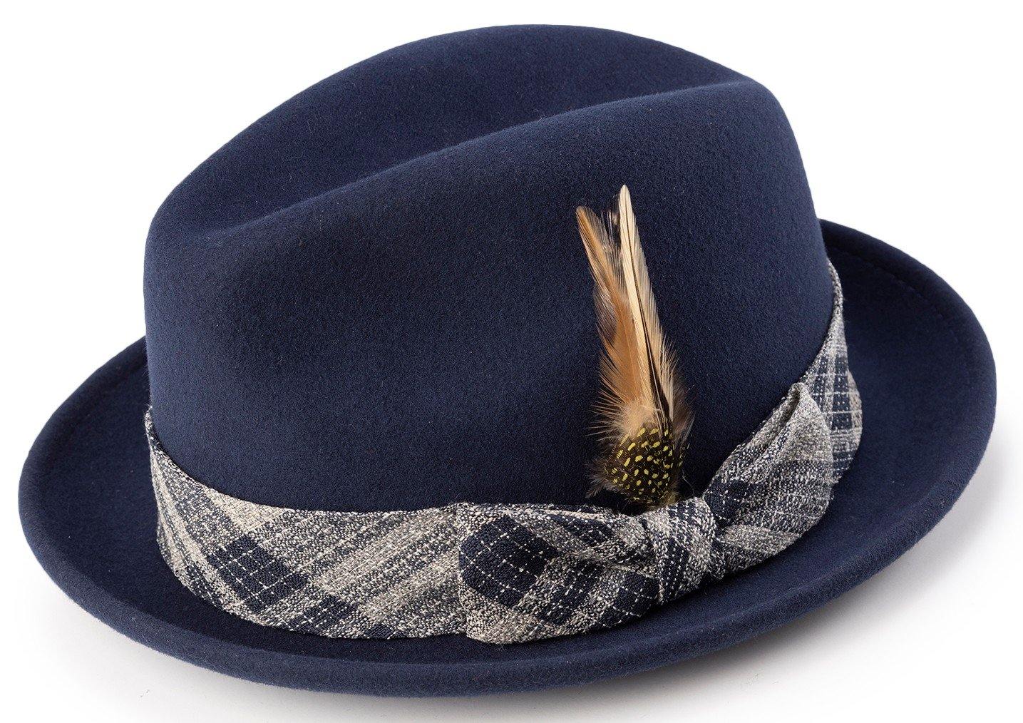 Montique Men's Navy Color Stingy Brim Wool Felt Pinch Hat H-1983 - Suits & More