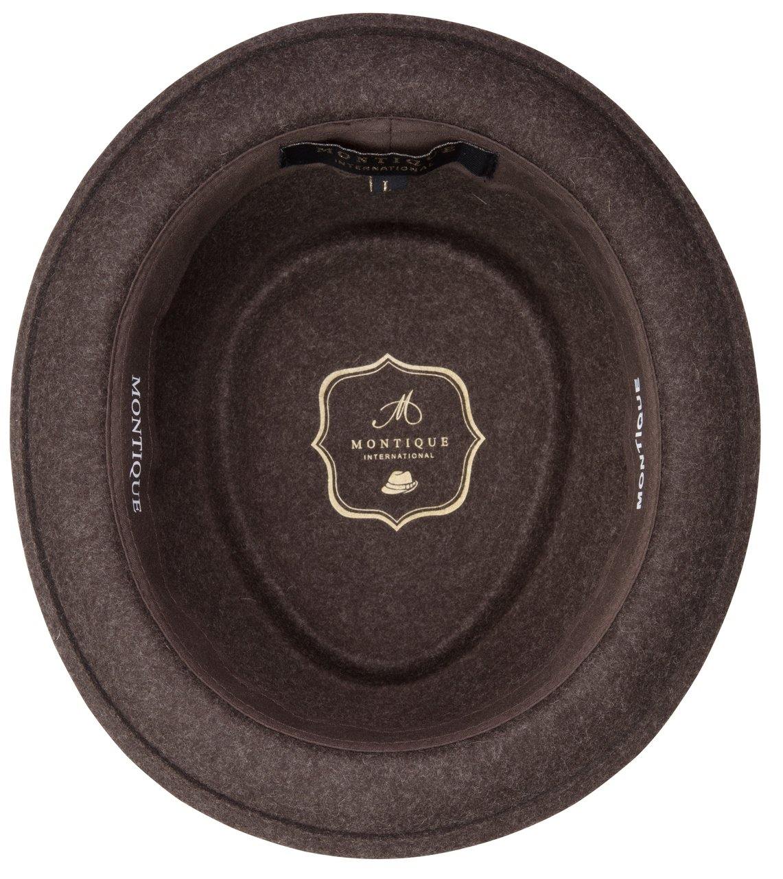 Montique Men's Brown Soft Rabbit Wool Snap Brim Pork Pie Teardrop Dent Hat H52 - Suits & More