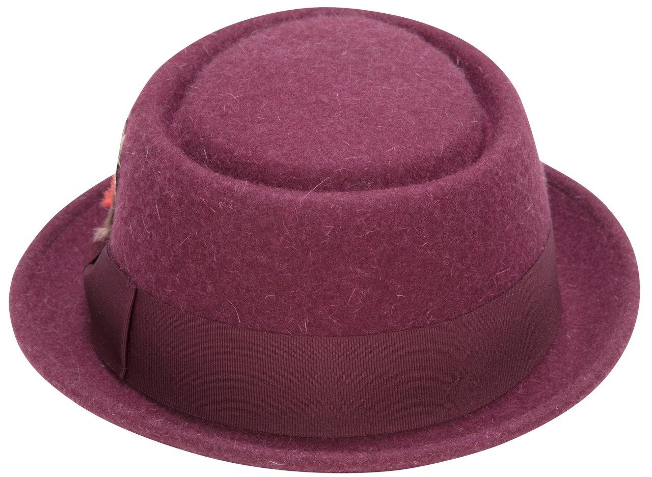 Montique Men's Burgundy Soft Rabbit Wool Snap Brim Pork Pie Teardrop Dent Hat H52 - Suits & More