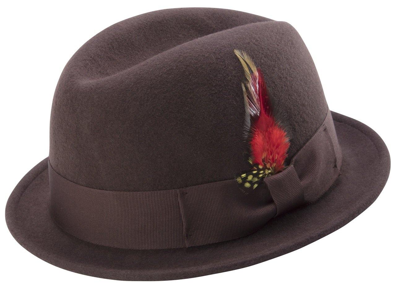 Montique Men's Brown Center Crease Stingy Snap Brim Hard Felt Fedora Hat H53 - Suits & More