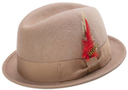 Camel Center Crease Stingy Snap Brim Hard Felt Fedora by Montique