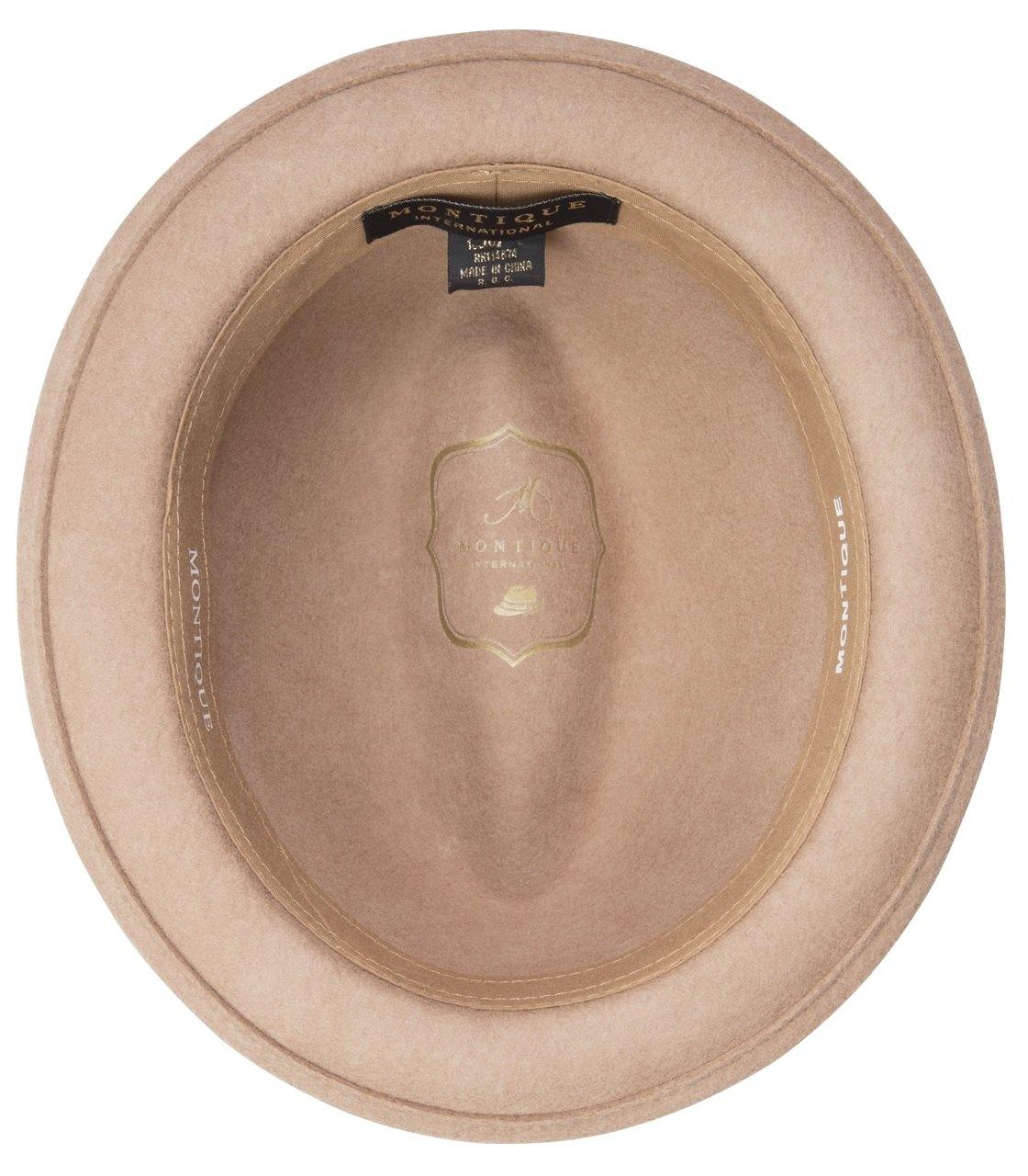 Montique Men's Camel Center Crease Stingy Snap Brim Hard Felt Fedora Hat H53 - Suits & More