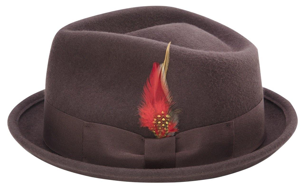 Montique Men's Brown Bogart Stingy Brim Fine Wool Felt Teardrop Dent Hat H-54 - Suits & More