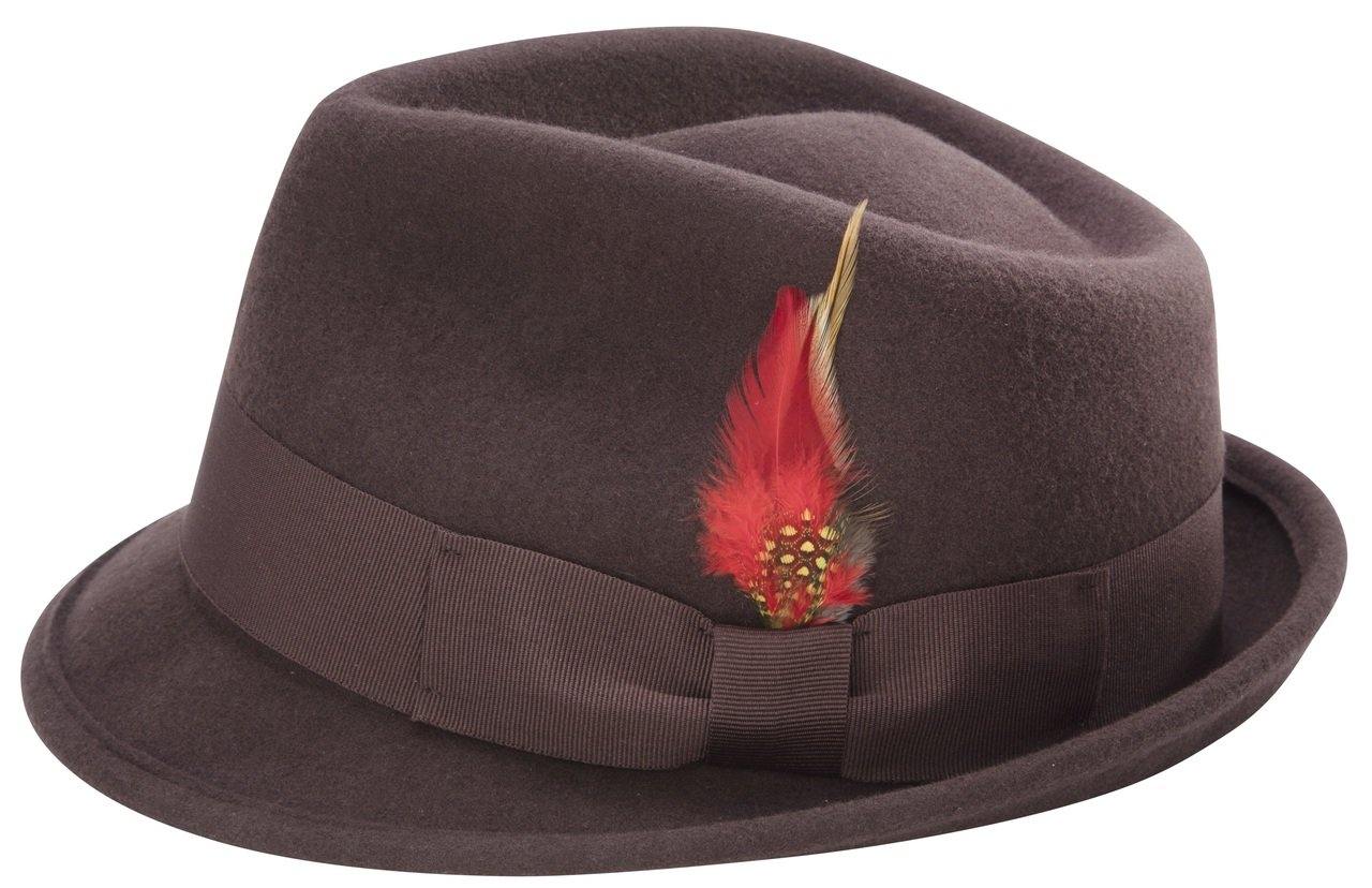 Montique Men's Brown Bogart Stingy Brim Fine Wool Felt Teardrop Dent Hat H-54 - Suits & More