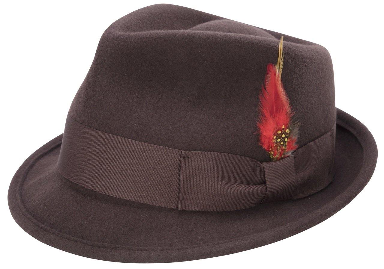Montique Men's Brown Bogart Stingy Brim Fine Wool Felt Teardrop Dent Hat H-54 - Suits & More