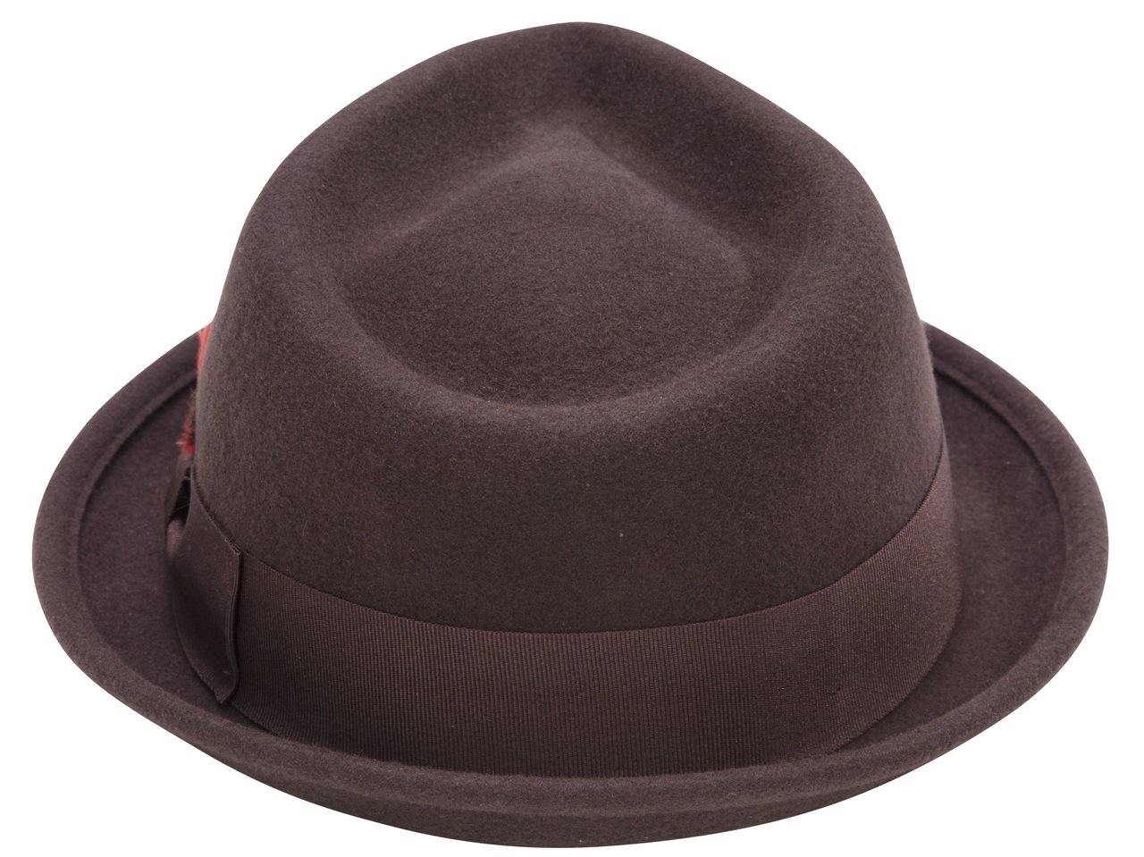 Montique Men's Brown Bogart Stingy Brim Fine Wool Felt Teardrop Dent Hat H-54 - Suits & More