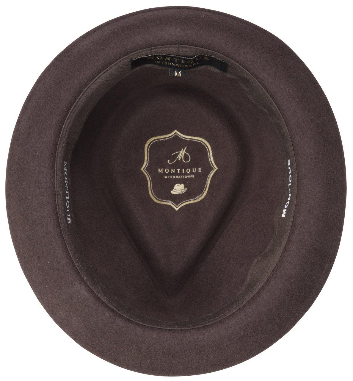 Montique Men's Brown Bogart Stingy Brim Fine Wool Felt Teardrop Dent Hat H-54 - Suits & More