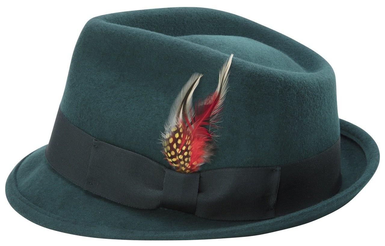 angled view of hunter green bogart hat