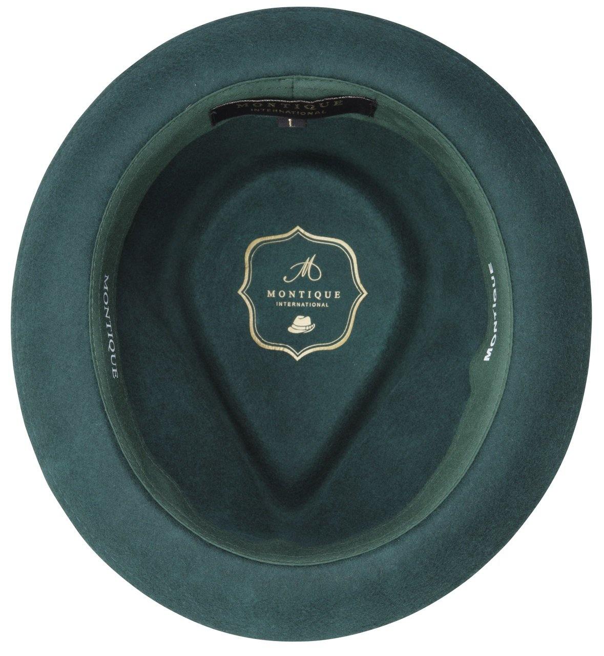 interior view of hunter green wool felt hat