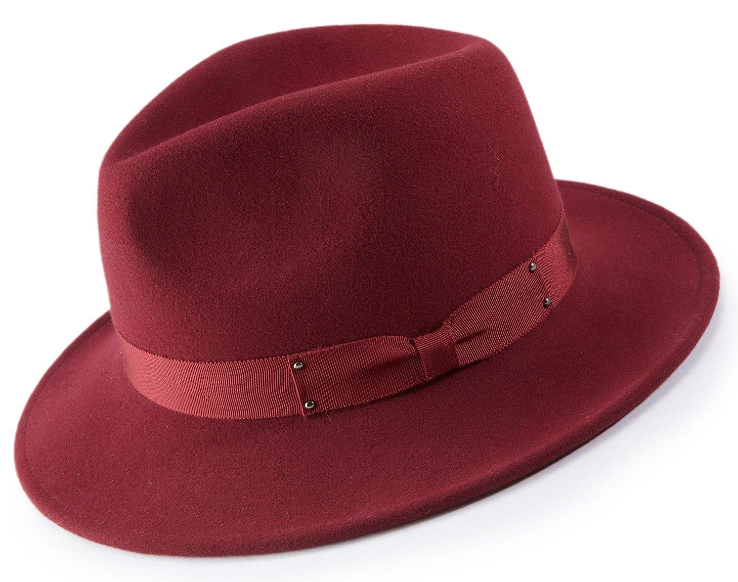 Montique Burgundy Color 2 1/2 Inch Wide Brim Wool Felt Hat H-70 - Suits & More