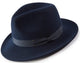 Navy Wool Felt Wide Brim Fedora Hat by Montique