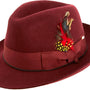 Manta Collection: Montique Men's Burgundy Fedora Snap Brim Soft Fine Felt Pinch Hat