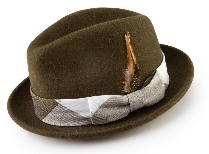 Montique Men's Olive Fedora Snap Brim Felt Hat H1818 - Suits & More