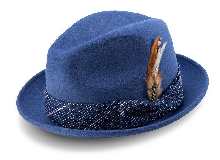 Montique Men's Bogart Fedora Hat Color Navy 2 1/4 Inch Brim Wide H-2014 - Suits & More