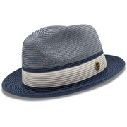 Navy Two-Tone Braided Pinch Fedora Hat with Contrast Brim