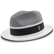 White Two-Tone Braided Pinch Fedora Hat with Contrast Brim