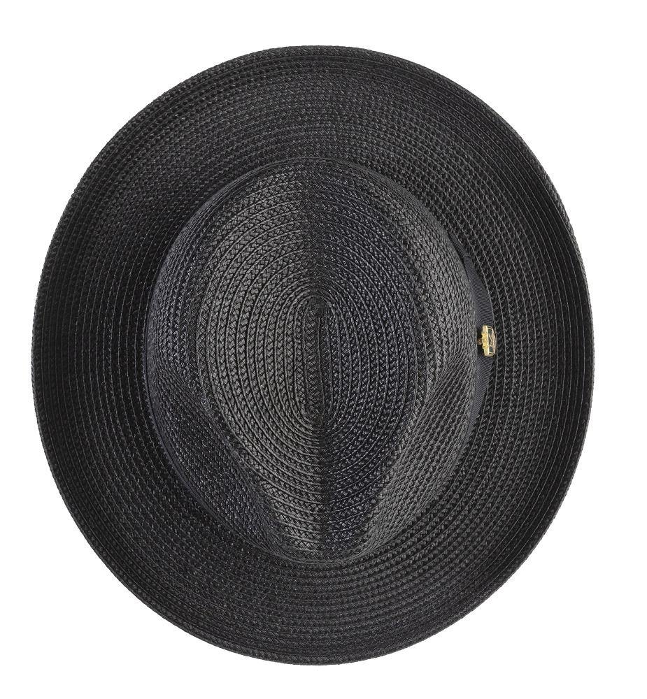 Men's Braided Wide Brim Pinch Fedora Matching Grosgrain Ribbon Hat in Black H-42 - Suits & More