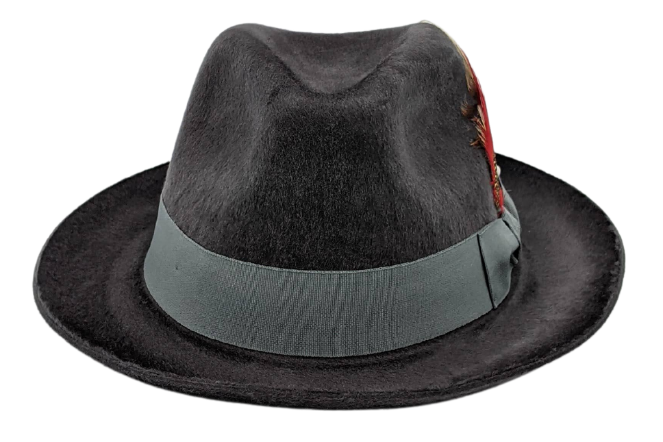 silver fur felt pinch fedora hat by Montique front view