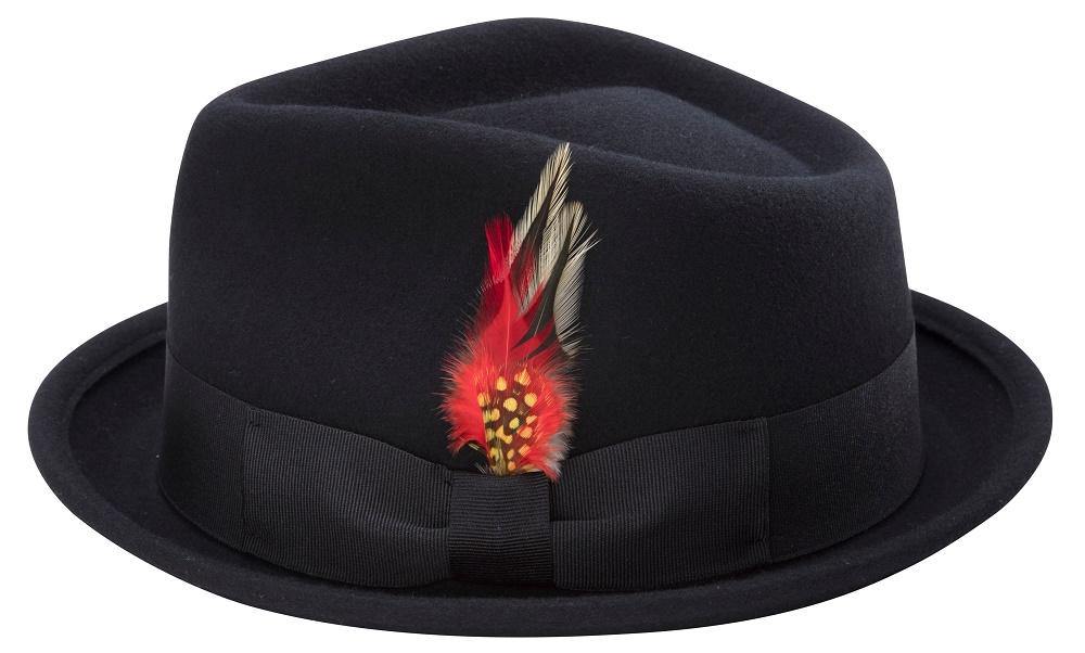 Montique Men's Black Bogart Stingy Brim Fine Wool Felt Teardrop Dent Hat H-54 - Suits & More