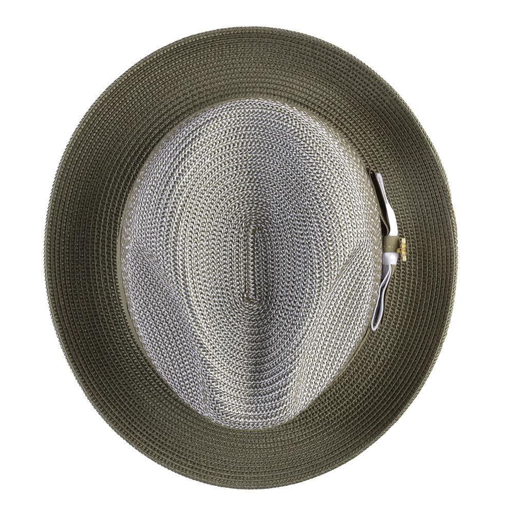 Men's Braided Two Tone Stingy Brim Pinch Fedora Hat in Olive H-68 - Suits & More