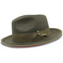 Azuremble Collection: Olive Wide Brim Red Bottom Braided Pinch Fedora Hat