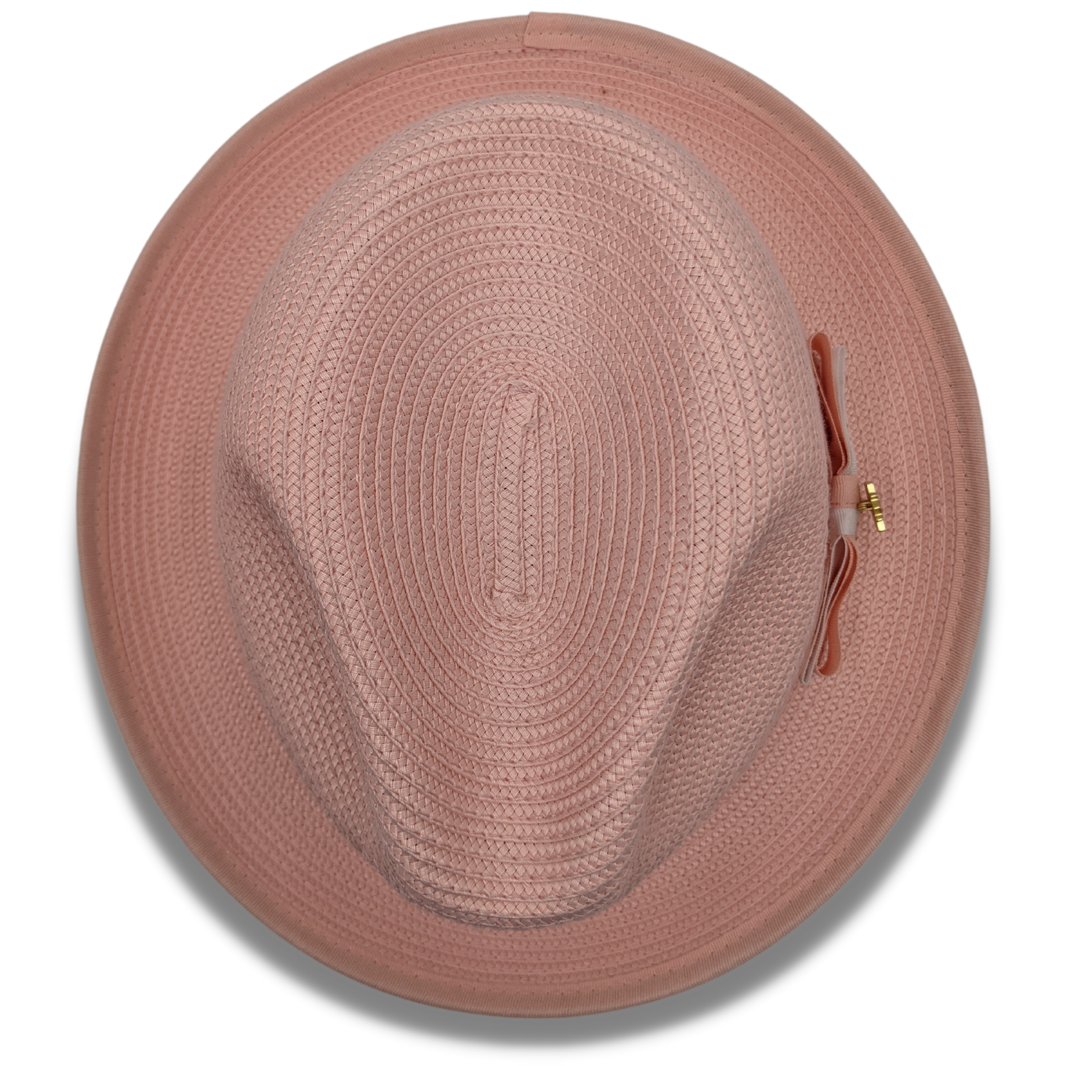 top view braided fedora hat peach pinch crown