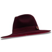 Burgundy Wool Felt Dress Hat 3 1/8 Brim Red Bottom Pinch Crown
