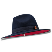 Navy Wool Felt Dress Hat 3 1/8 Brim Red Bottom Pinch Crown