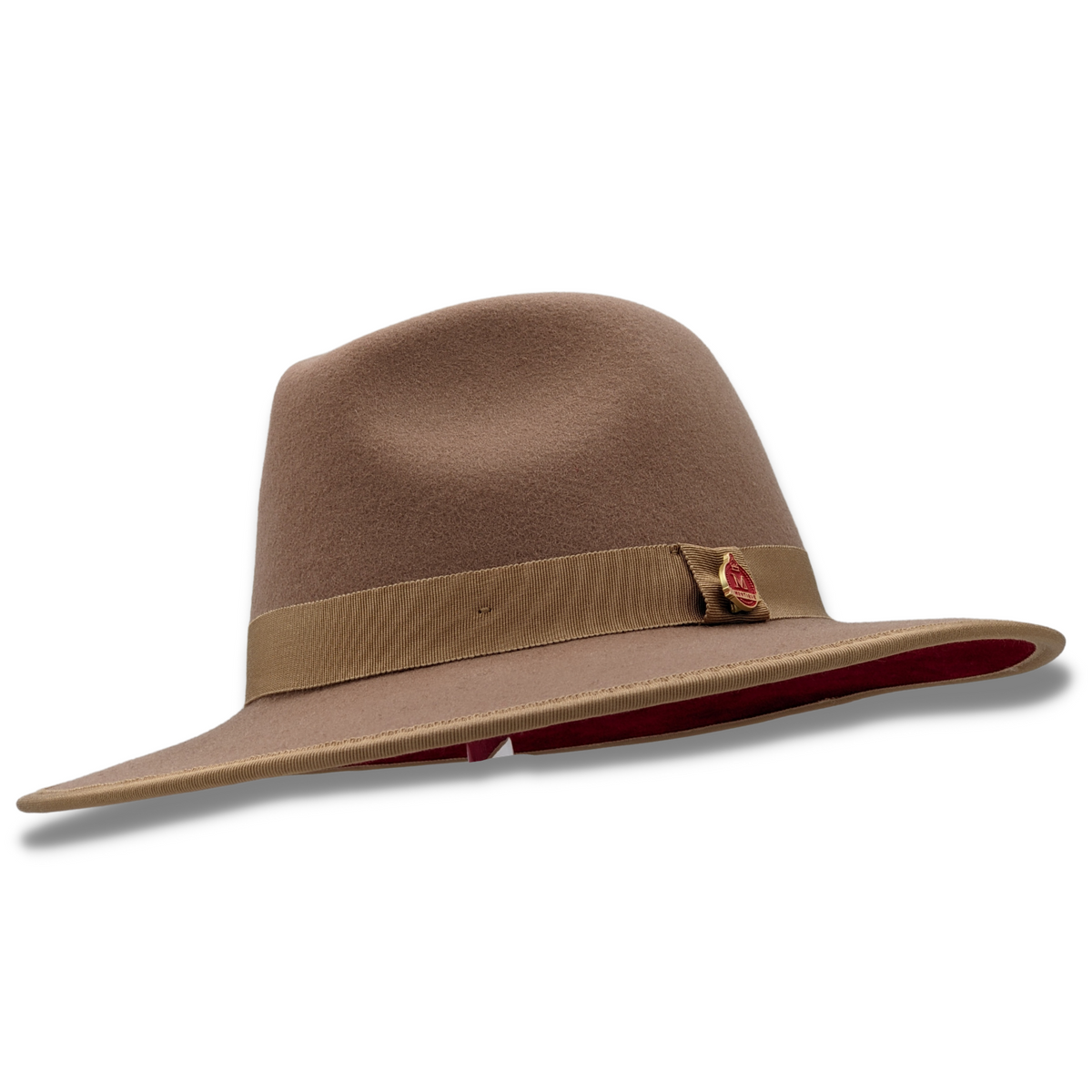 Tan Wool Felt Dress Hat 3 1/8 Brim Red Bottom Medium (7
