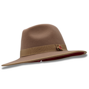 Tan Wool Felt Dress Hat 3 1/8 Brim Red Bottom Pinch Crown
