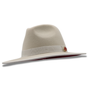 White Wool Felt Dress Hat 3 1/8 Brim Red Bottom Pinch Crown
