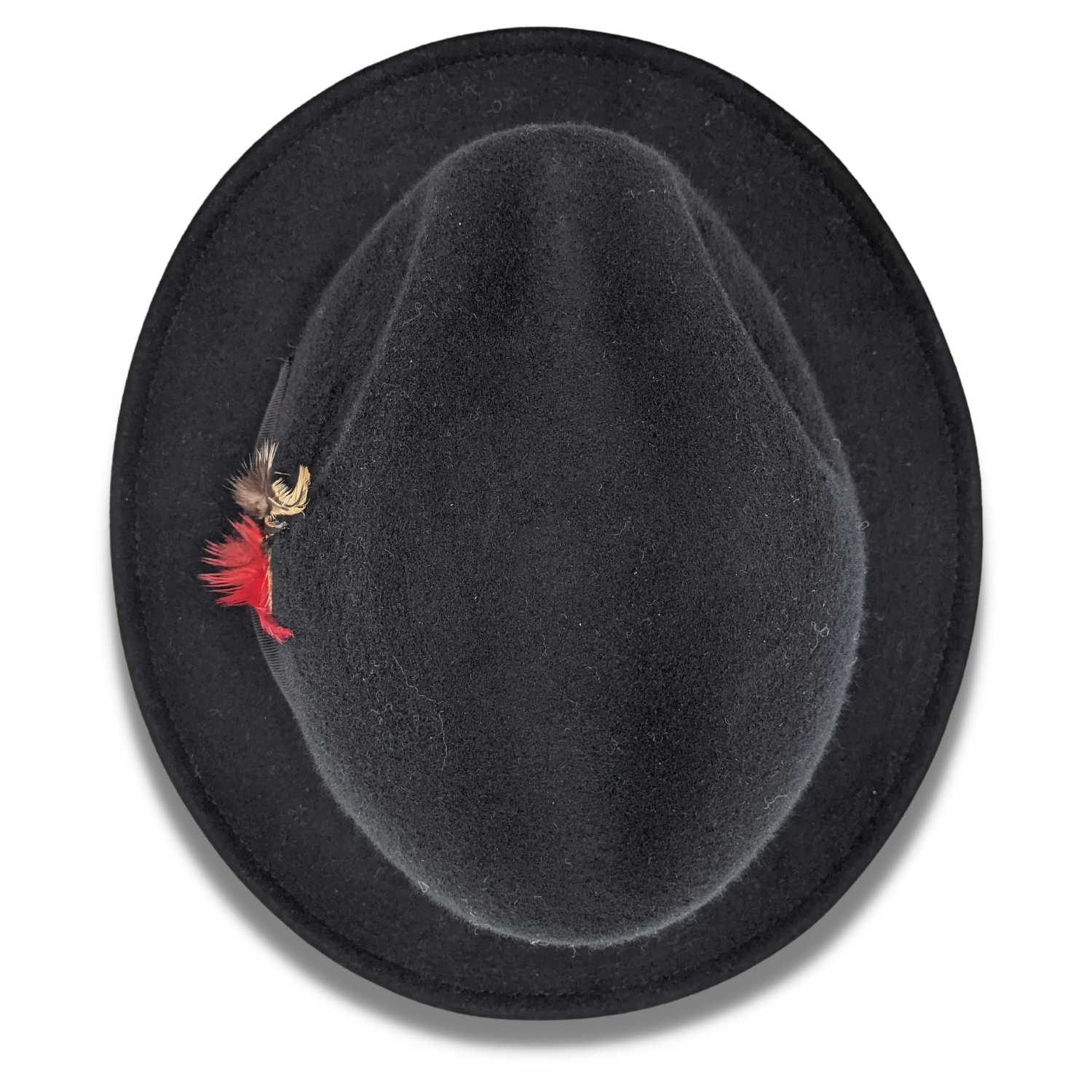 top view black felt fedora hat