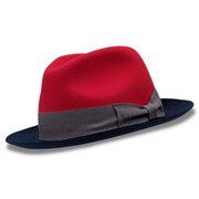 Red Wool Felt Fedora Hat with Navy Brim by Montique