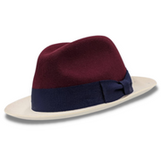 Burgundy Wool Felt Fedora Hat with White Brim by Montique