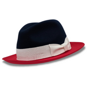 Navy Wool Felt Fedora Hat with Red Brim by Montique
