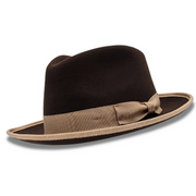 Brown Wide Brim Wool Felt Hat with Beige Band by Montique