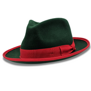 Hunter Green Wide Brim Wool Felt Hat with Red Band by Montique