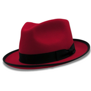 Red Wide Brim Wool Felt Hat with Black Band by Montique
