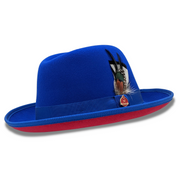 Royal Wool Felt Dress Hat 2 3/4 Brim Red Bottom Pinch Crown