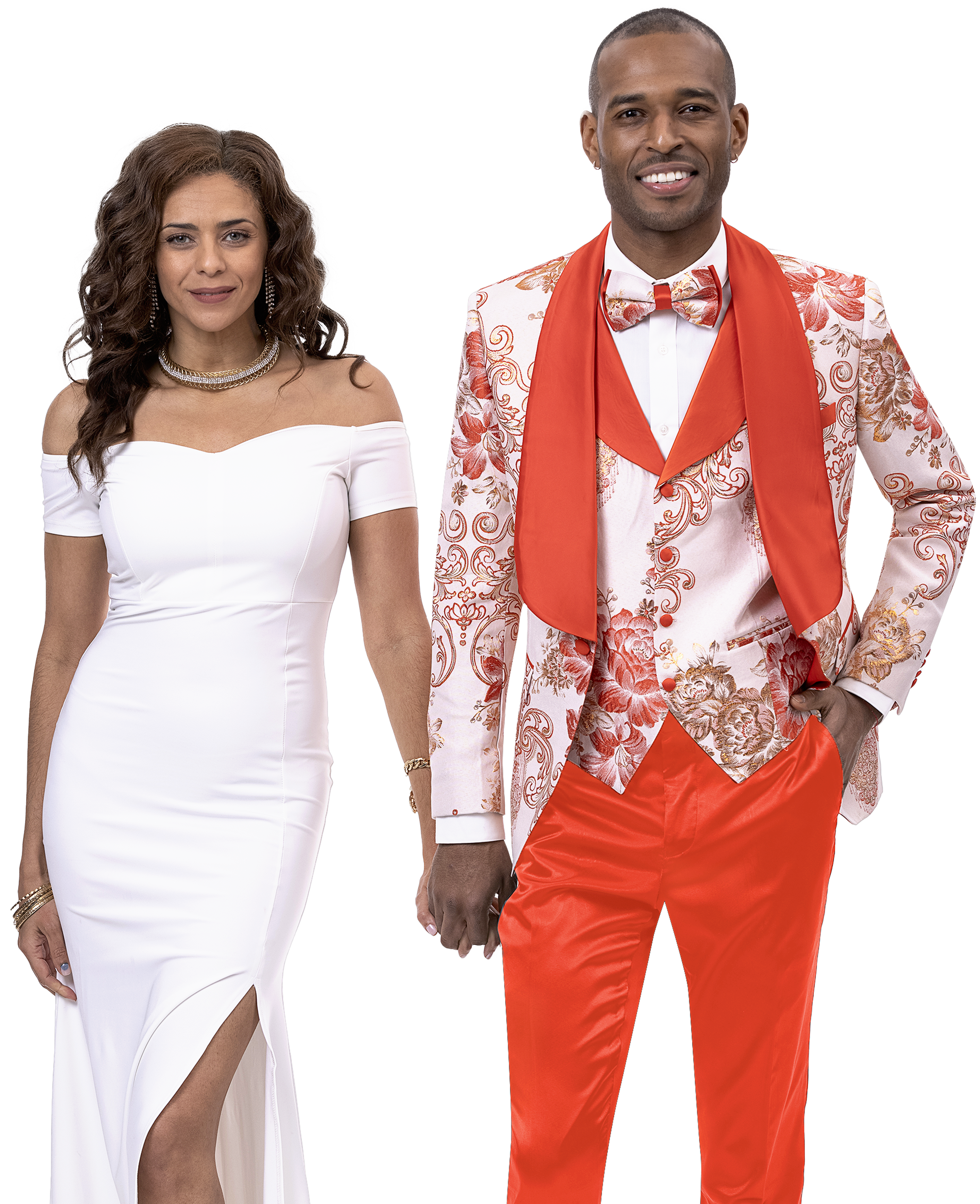 Rust Floral Print Three Piece Fashion Suit