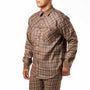Specked Collection: Brown Plaid 2 Piece Button Up Long Sleeve Set