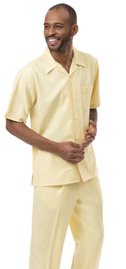 Yellow Solid Short Sleeve Walking Suit Set - Classic Fit